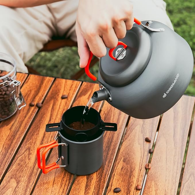 Odoland Camping Coffee Pot Camping Coffee Makers, 1.2L Camping Kettle with Camping Mug and Camp Coffee Filter of Camp Cookware for Hiking Backpacking and Picnic