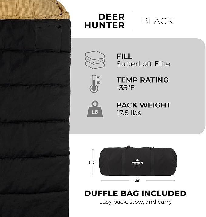 TETON Sports Deer Hunter -35F and 0F Degree Sleeping Bag. Warm and Comfortable Camping Sleeping Bags, Teton Tough Canvas Shell for Camping, Hunting, and Cold Weather