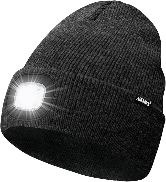 ATNKE LED Lighted Beanie Hat,USB Rechargeable 4 LED Running Headlamp Bright Cap with The Light Gifts for Men and Women
