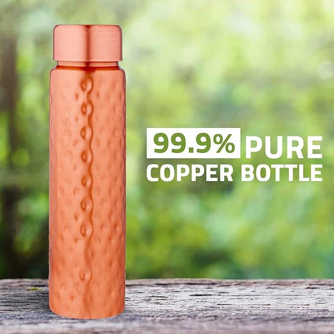 NORMAN JR Copper Water Bottle 550ml - Gift Box of 3, Slim Hammered, an Ayurvedic vessel made of pure copper - helps you drink more water with many health benefits