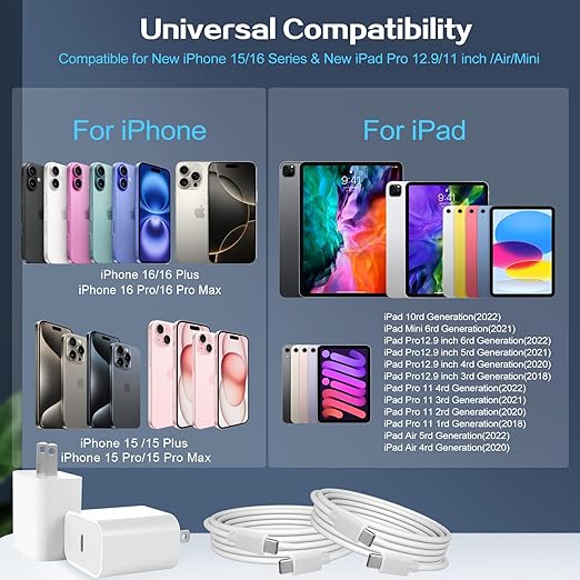 iPhone 17 16 Pro Charger Fast Charging,2Pack 20W Quick USB C Charger Block Type C Chargers Fast Charging,6FT USBC Charging Cable Cord for iPhone 17 Pro/17 ProMax/17 Air/16/16 ProMax/16e/15 Pro/15 Plus