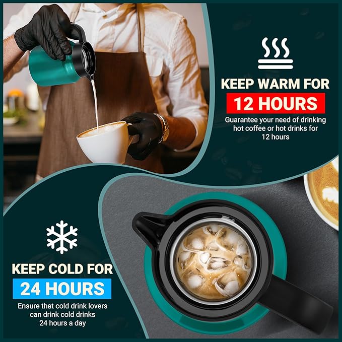 34Oz Thermal Coffee Carafe for Hot/Cold, Stainless Steel Thermos Carafes for Hot Liquids, Dustproof Insulated Hot Water Carafe for Party/Home,Agave Teal