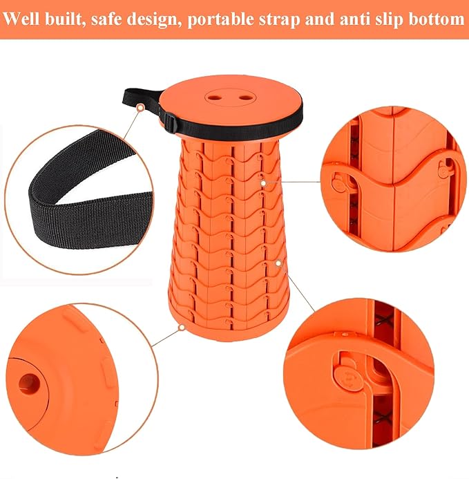 Fishboy Upgraded Collapsible Stool, 400lbs Max Weight, Lightweight But Sturdy, Portable Retractable Folding Telescoping Foldable Camping Stool for Adults Outdoor Fishing Hiking Gardening Travel BBQ