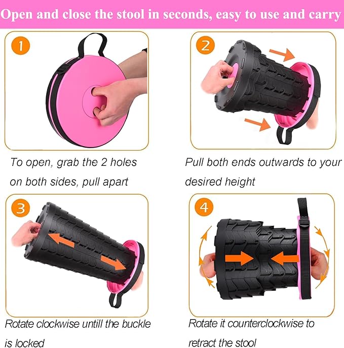 Fishboy Upgraded Collapsible Stool, 400lbs Max Weight, Lightweight But Sturdy, Portable Retractable Folding Telescoping Foldable Camping Stool for Adults Outdoor Fishing Hiking BBQ