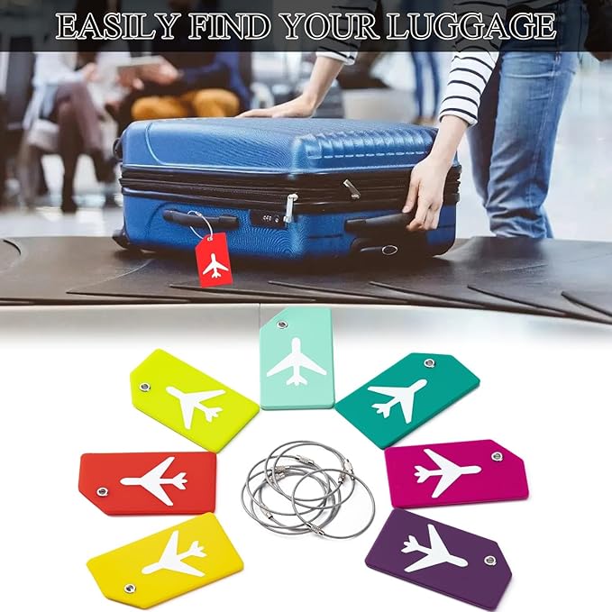 6 Pack Silicone Luggage Tag for Suitcases with Stainless Loop, Privacy Protection Travel Bag Tags Perfect to Quickly Spot Baggage Handbag (Green)