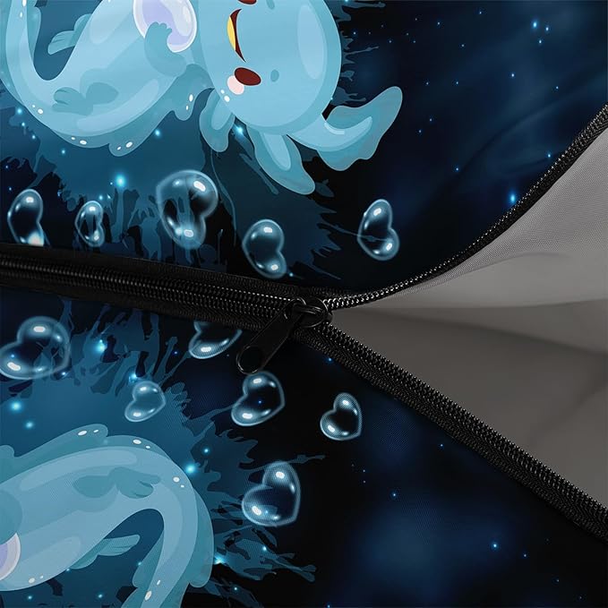 HOSIMA Cartoon Axolotl Sleeping Bags for Kids 10-12,Blue Cartoon Kids Sleeping Bags for Girls Boys,Compact Sleeping Bag for Camping Essentials and Hiking.