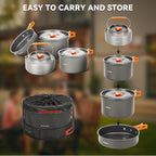 Onlyfire 15pcs Camping Cookware Mess Kit, Non-Stick Lightweight Pot Pan Kettle Set with Plates Forks Knives Spoons for Camping, Backpacking, Outdoor Cooking and Picnic CT605