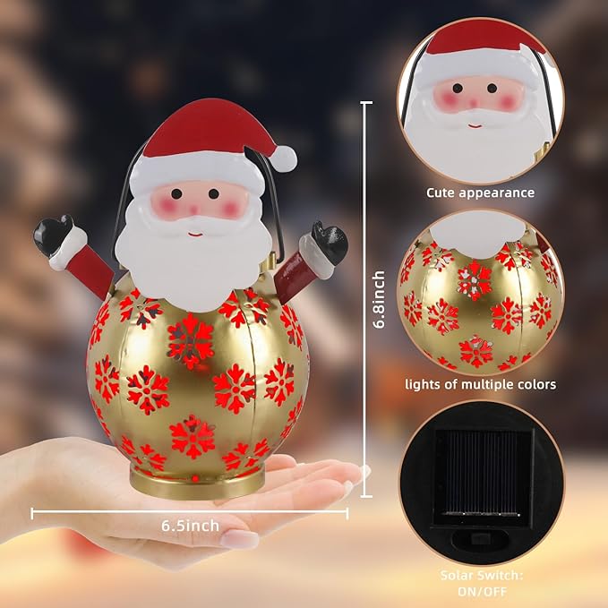 Santa Claus Solar Christmas Decorations with Decorative Hollow Snowflake Design Christmas Solar Lanterns Outdoor Waterproof for Hanging Ouside