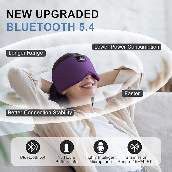 LC-dolida Sleep Mask with Bluetooth Headphones, Ice Silk Sleep Headphones with Bluetooth 5.4, Total Blackout Eye Mask for Sleeping, Soft Sleep Mask for Women Men, All Night Sleep, Travel(Purple)
