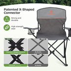 LET'S CAMP Camping Chair 2 Pack Folding Chair with 3-Can Cooler Bag Portable Lawn Chair with Cup Holder,Storage Pocket, Supports 225LBS, Collapsible Chair for Camp, Beach, Picnic (Grey)