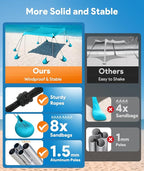 Beach Tent Sun Shelter, 10 x 10 FT Beach Canopy Tent Sun Shade, UPF50+ Tents Canopy with 8 Sandbags & 4 Stability Poles, Outdoor Tents for Camping Fishing, Light Blue