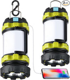 2 Pack Camping Lantern, Outdoor Led Camping Lantern, Rechargeable Flashlights with 1000LM, 6 Modes, 4000mAh Power Bank, IPX5 Waterproof Portable Emergency Camping Light for Hurricane Hiking