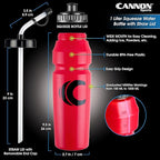 Cannon Sports 1 Liter Sports Water Bottle, BPA-Free, 34 Oz Capacity, Large Mouth, 2 lids (Straw and Squeeze), Great For Helmet Sports Such As Hockey, Lacrosse, Football, Boxing (2 Pack) (Red)