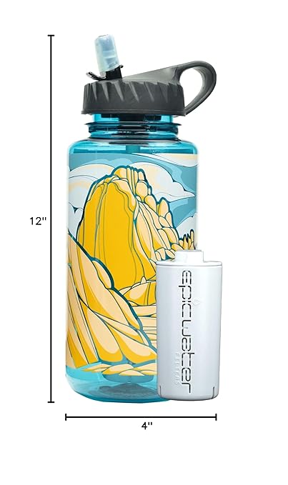 Epic Water Filters Nalgene OG Water Bottle with Filter, USA Made, BPA Free, Removes 99.99% Tap Water Contaminants, Forever Chemicals, Access Fund 23 Art, 32 oz
