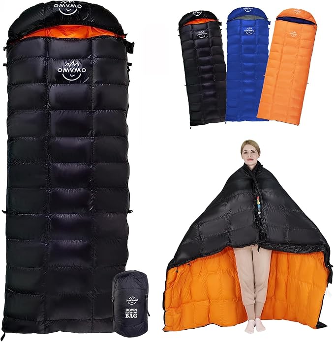 -10°F 0°F 10°F 15°F Down Sleeping Bag for Adults,800/650 Fill Power,Ultralight Wearable 4 Season Cold Weather Rectangle Sleeping Bag for Camping Hiking,Can be Used as a Down Blanket or Cloak