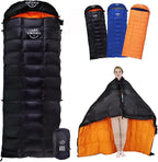 -10°F 0°F 10°F 15°F Down Sleeping Bag for Adults,800/650 Fill Power,Ultralight Wearable 4 Season Cold Weather Rectangle Sleeping Bag for Camping Hiking,Can be Used as a Down Blanket or Cloak