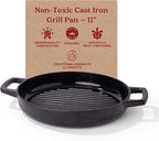 Alva Nori 11" Pre-Seasoned Cast Iron Grill Pan – PFAS, PFOA & PTFE-Free Nonstick – Lightweight, Easy to Clean – All Stovetops & Oven Safe – Premium Black Griddle