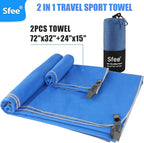 Sfee 2 Pack Microfiber Travel Towel, Quick Dry Camping Towel Large Beach Towel Super Absorbent Compact Lightweight Sports Gym Towels Set for Beach, Gym, Hiking, Pool, Backpacking,Bath,Yoga
