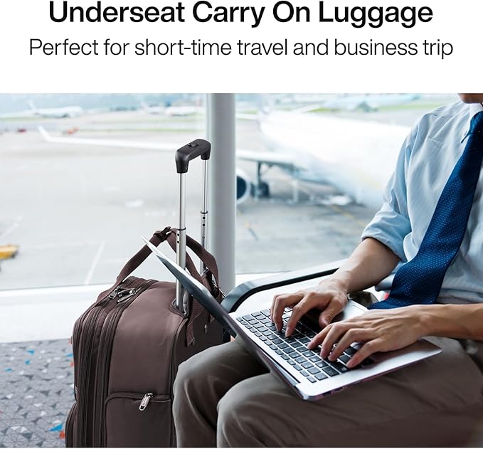 Hanke Softside Underseat Carry On Luggage with Wheels,Travel Luggage Rolling Bag Small Suitcase，Coffee, Underseater 16-Inch