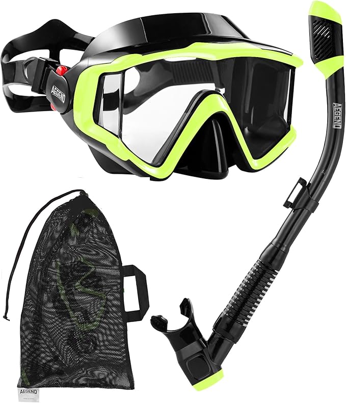 Aegend Snorkeling Gear for Adults Youth Kids, Snorkel Mask with Top Dry Valve - Panoramic View Anti-Leak and Anti-Fog with Mesh Bag for Snorkeling, Scuba Diving, Freediving & Swimming