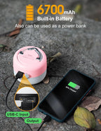 LED Camping Lantern Rechargeable 1000LM, Up to 320H Running Time Camping Tent Light, 6700mAh Emergency Light for Hurricane, Power Outages, Home, Hiking, Water-Resistant Pink