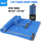 Sfee 2 Pack Microfiber Travel Towel, Quick Dry Towel Camping Towel Super Absorbent Compact Lightweight Sports Swim Gym Towels Set for Gym, Hiking, Pool, Backpacking, Bath, Yoga (M :48"x21"+24"x15")