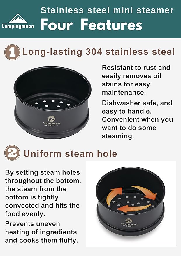 camping moon φ4.7-Inch Mini Steamer for Sierra Cup 304 Stainless Steel Black BKS362