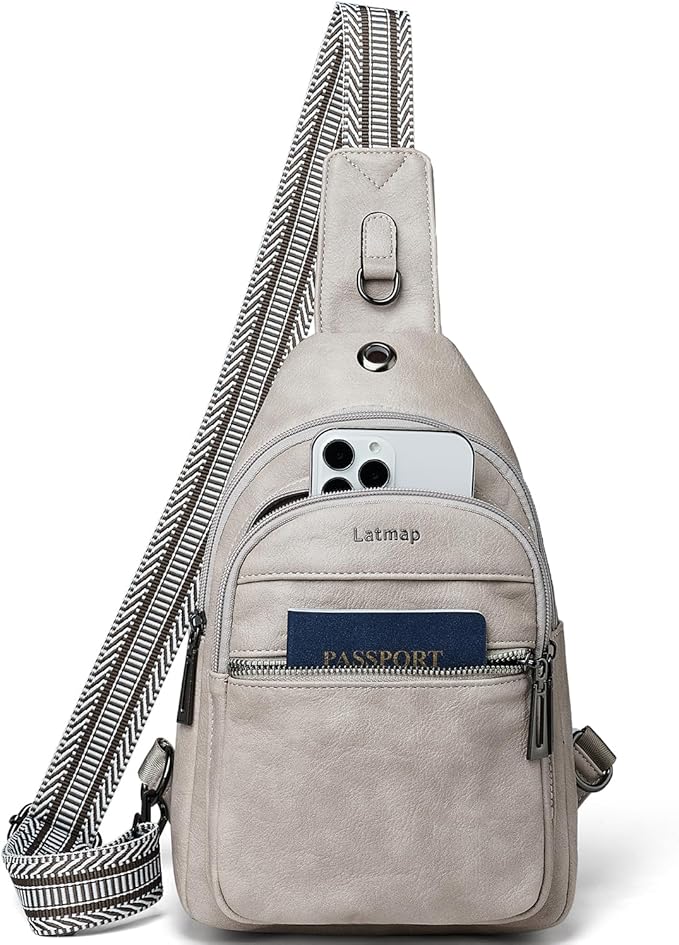 7L Sling Bag For Women Faux Leather Anti Theft Small Casual Daypack Backpack Fanny Pack Crossbody Chest Bags Purse Waterproof Light Grey