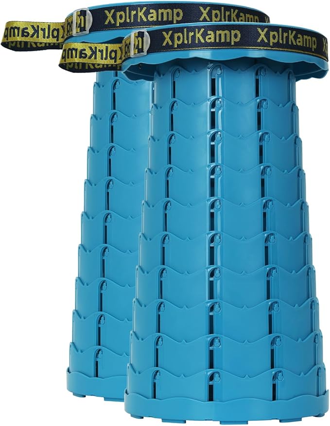 Upgraded Thickened Collapsible Stool, Portable Folding Stool Chair Lightweight But Sturdy Foldable Camping Stool, Retractable Telescopic Seat for Picnics Fishing Hiking BBQ (2, Blue)