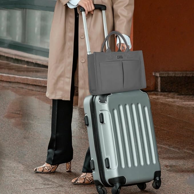 TOPDesign Heavy-Duty Canvas Tote Bag for Women, Adjustable Crossbody/Shoulder Handbag with 9 Pockets, Everything Tote