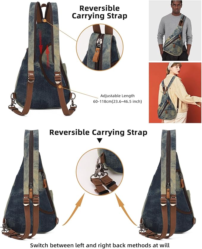 KL928 Canvas Sling Bag - Small Crossbody Backpack Shoulder Casual Daypack Rucksack for Men Women(Large Version)