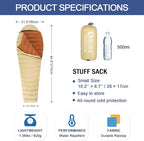 Ultralight Down Sleeping Bag for Adults with 600 Fill Power, Compact Sleeping Bag for Backpacking, Hiking and Camping