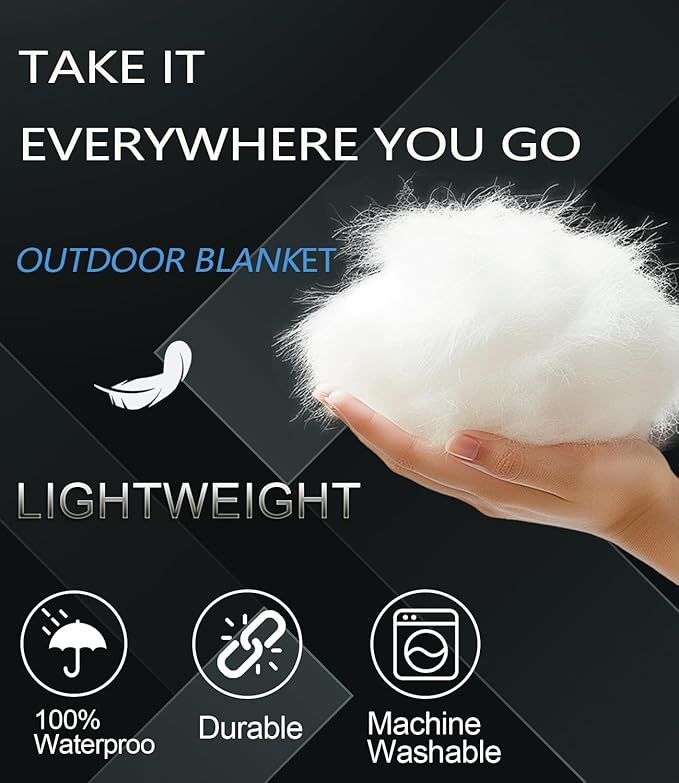Outdoor Puffy Camping Blanket, Lightweight Down Alternative Puffy Waterproof Stadium Blanket with Portable Bag, Lightweight Camping Blanket for 2 People, Cold Weather, Sports, Travel, Car, 79*54 inch