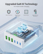 USB C Charger Block Charging Station: 100W 6 Port GaN Fast Charging Brick Hub Cube Box - PD 3.0 Type C & USB A Wall Charger Power Adapter for All iPhone 17 iPad Samsung Android Pixel Series