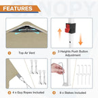 EAGLE PEAK Pop Up Canopy Tent with 1 Sidewall, Easy Setup Event Tent, Outdoor Sun Shade, Wheeled Carry Bag, Stakes and Guy Ropes, Instant Canopy 10x10, Light Beige