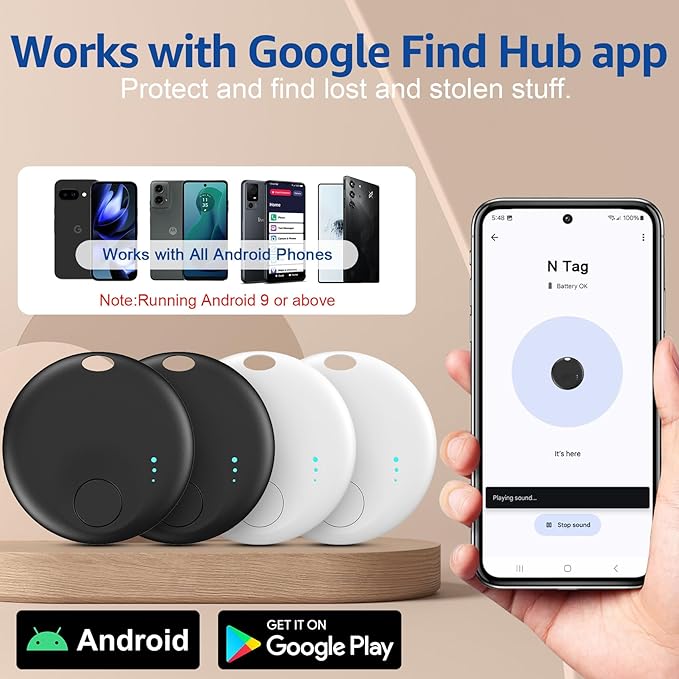 Tracker Tag for Android or iOS, Tracker Tags-4 Pack Smart Tag, Dual System Both iOS and Android Tracker Tags, Apple Find My or Google Find Hub App, Keys Finder Item Locator for Wallets (White&Black)