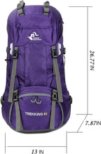 Bseash 60L Waterproof Hiking Camping Backpack with Rain Cover, Large Outdoor Sport Travel Daypack Rucksack for Climbing