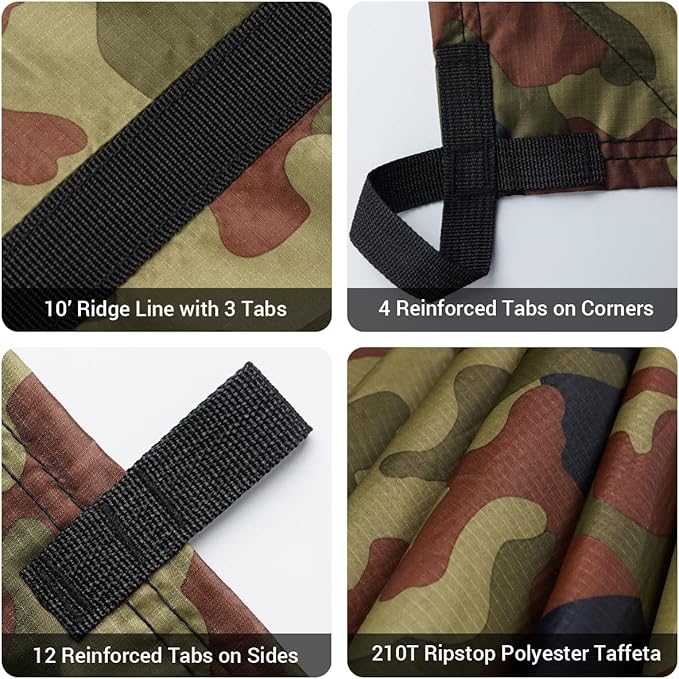 Bearhard Waterproof Camping Tarp, Lightweight Hammock Rain Fly, UV Protection and PU 3000mm Waterproof Backpacking Tarp, 10x10ft/10x12ft Large Tent Footprint or Shelter Kit for Hiking and Outdoor Adventure