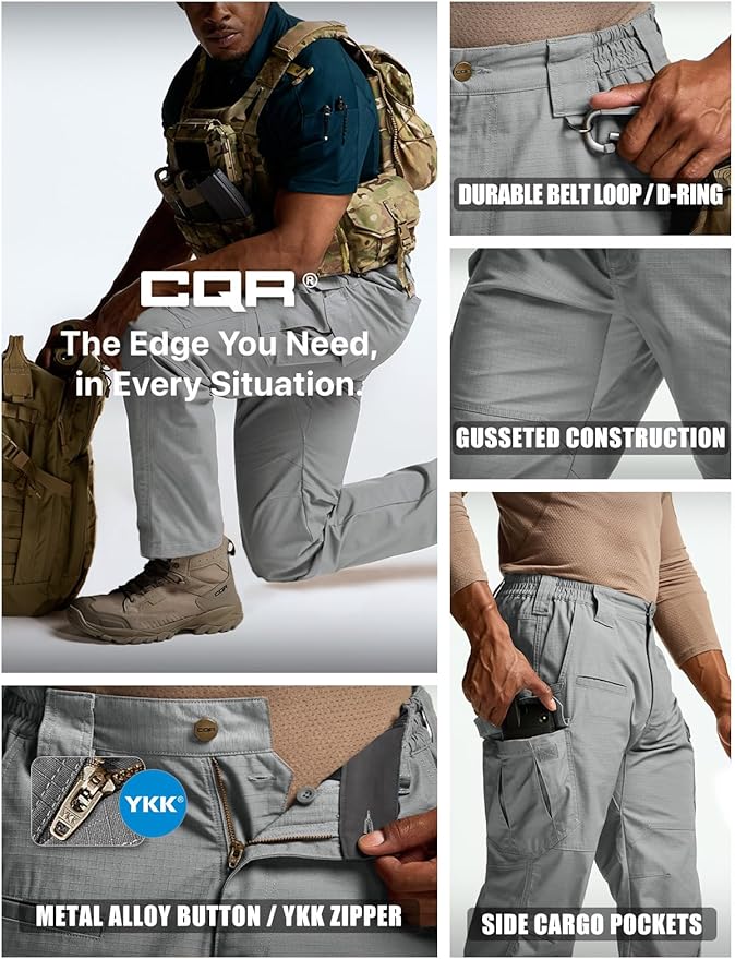 CQR Men's Tactical Pants, Water Resistant Ripstop Cargo Pants, Lightweight EDC Work Hiking Pants, Outdoor Apparel