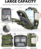 Rolling Tactical Laptop Backpack, 17 Inch Wheeled Military Computer Backpack for Men and Women, Roller Carry on Luggage for Work Travel, Overnight Molle Outdoor Hiking Bag with Wheels, Green