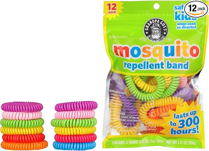 Grandpa Gus's Natural Mosquito Repellent Bracelets for Family, 300 Hours Protection, DEET-Free, Summer Outdoor Beach Camping Essentials, Regular Assorted Colors, 12 Bands