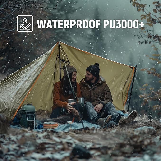 Waterproof Camping Tarp 10 x 10ft Survival Tent Backpacking Portable Tarp Multifunctional Anti-UV Shelter for Outdoor (Olive Green)