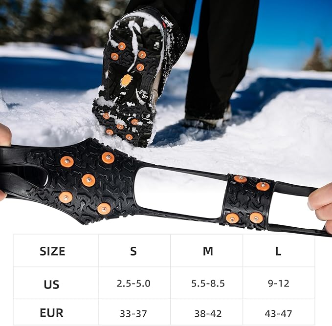 Ice Snow Grips for Boots Shoes, Anti-Slip Rubber Traction Cleats for Walking on Snow and Ice, Easy to use for Hiking, Walking, Climbing, Jogging(S/M/L Size)