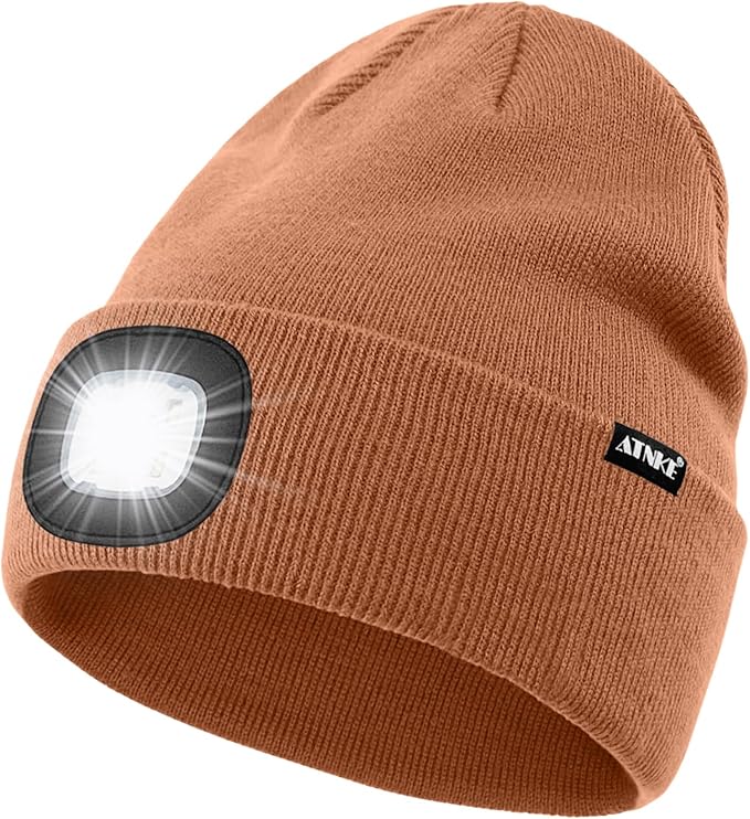 ATNKE LED Lighted Beanie Hat,USB Rechargeable 4 LED Running Headlamp Bright Cap with The Light Gifts for Men and Women