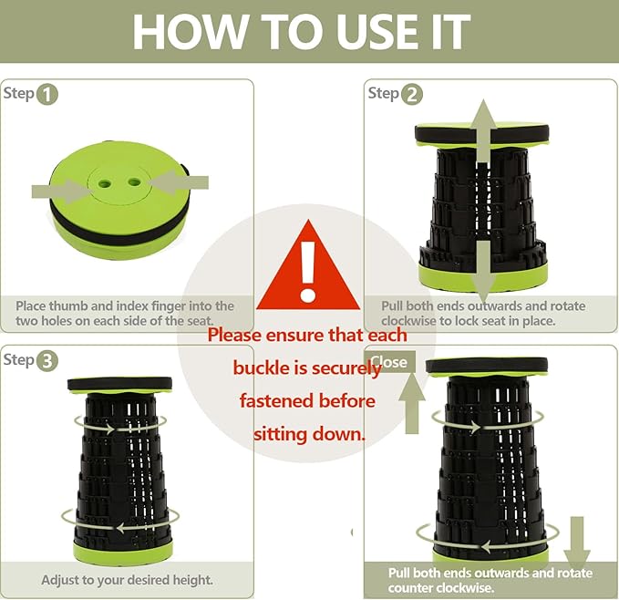 2025 Collapsible Stool Chair, Upgraded Folding Stool for Adults Lightweight, Sturdy, Adjustable, Portable, Foldable Seat Sturdy Stools for Outdoor Camping Fishing Hiking Gardening BBQ