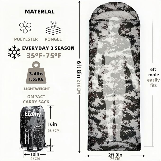 Sleeping Bags for Adults，Lightweight Waterproof Compact Sleeping Bag with Stuff Sack for Warm Camping Cold Hiking Traveling Outdoor Activities