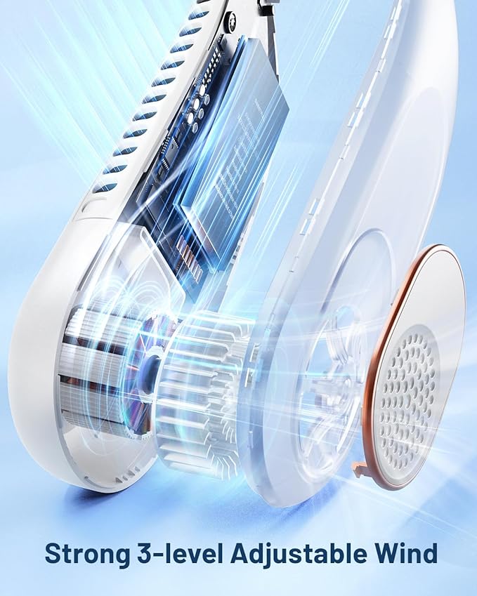 SWEETFULL Portable Neck Fan 360° Cooling Bladeless Personal Fan | No Hair Twisting - 4000mAh USB Rechargeable Wearable Fan for Travel, Birthday Gifts for Men, Women, Mom, and Dad