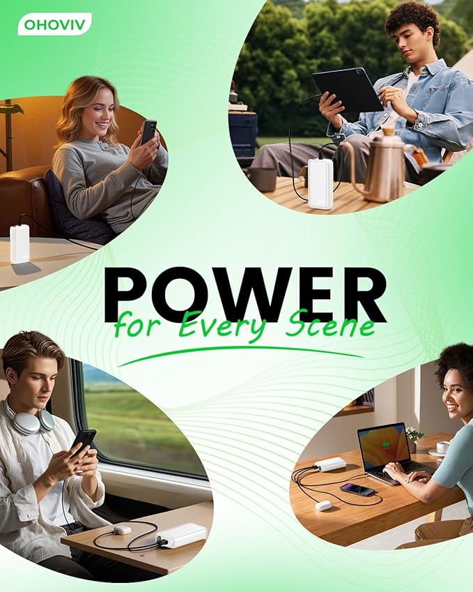 OHOVIV Portable Charger 50000mAh Power Bank - 22.5W Fast Charging External Battery Pack,USB-C Portable Phone Charger for iPhone 17/16/15/14/13 Pro Android Samsung, for Travel Camping Essential-White