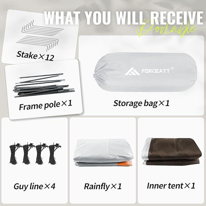 Forceatt Tent for 2 and 3 Person is Waterproof and Windproof, Camping Tent for 3 to 4 Seasons,Lightweight Aluminum Pole Backpacking Tent Can be Set Up Quickly,Great for Hiking