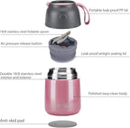 MAXSO Soup Thermo for Hot & Cold Food for Adults Kids, 17 oz Vacuum Insulated Steel Lunch Container Bento Box with Spoon, Leakproof Thermal Food Jar for School Office Travel - Pink